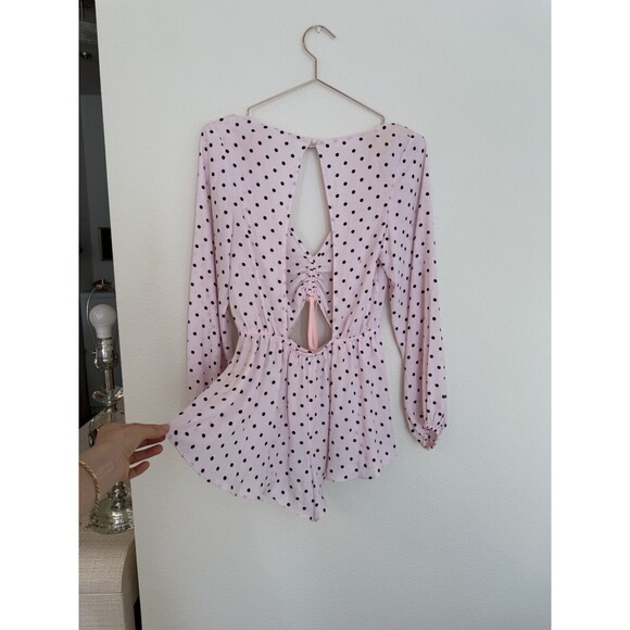 Victoria's Secret Romper Womens XS Pink Playsuit Polka Dot Long Sleeve Cutout - Picture 10 of 11